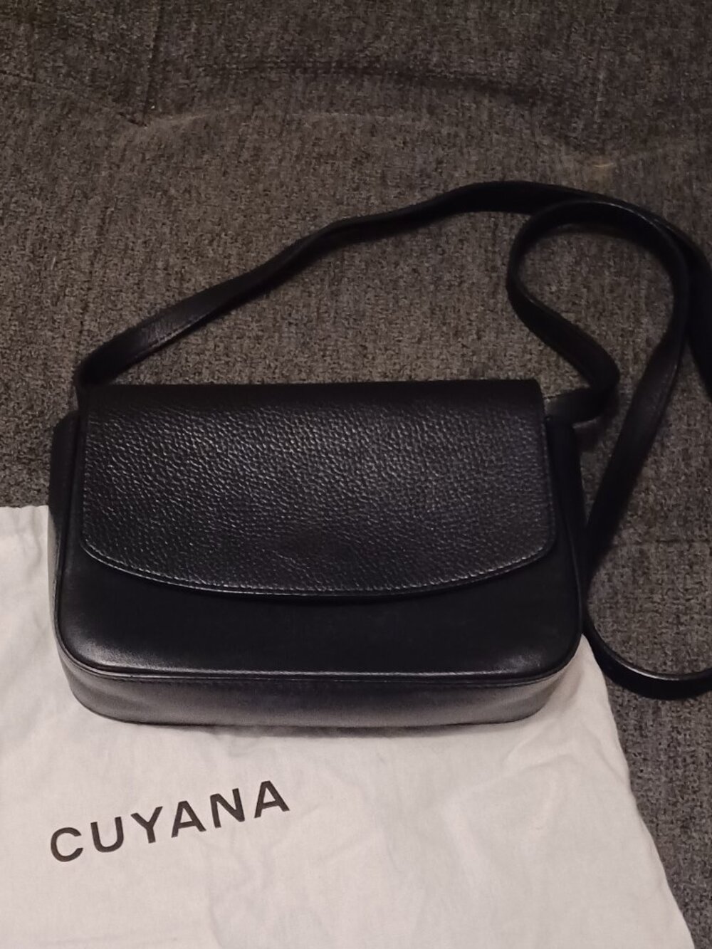 Cuyana Black Leather Crossbody and Dust Bag